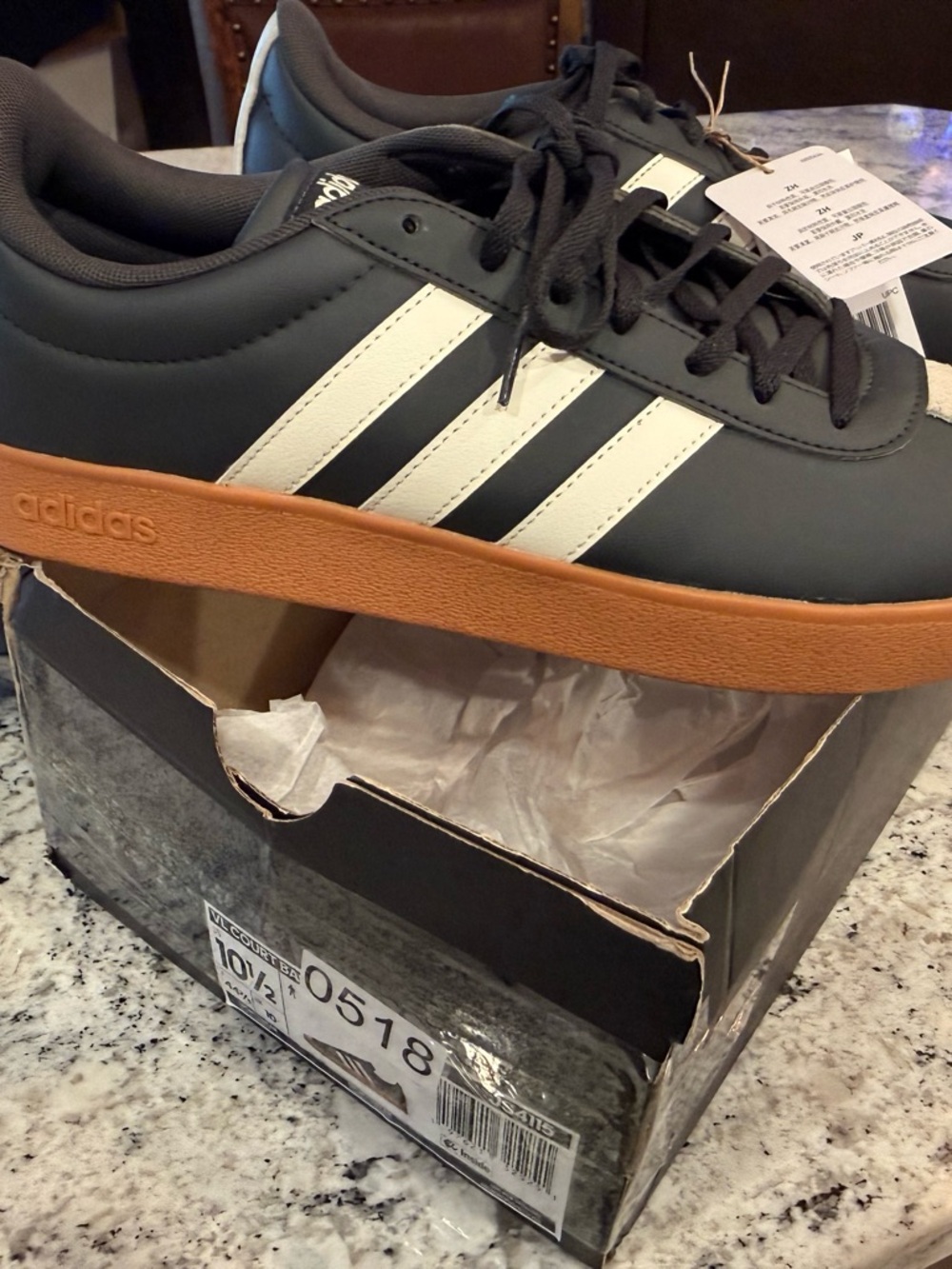 adidas Men's Black Sneakers with White Stripes and Gum Sole